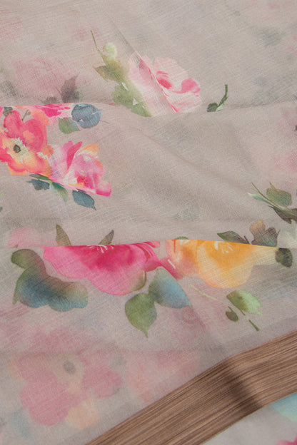 Kota Soft Silk Floral Printed Grey Saree