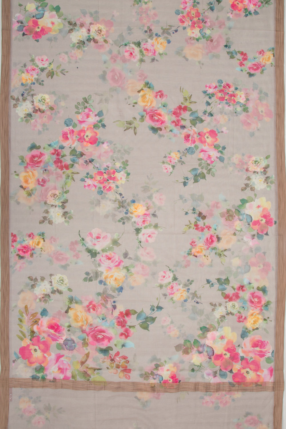 Kota Soft Silk Floral Printed Grey Saree