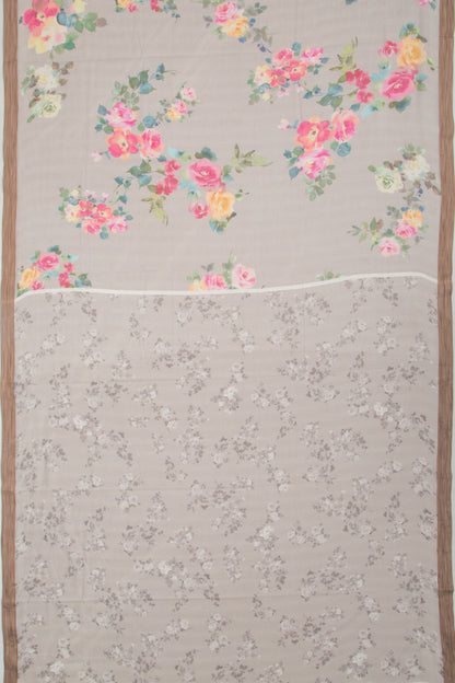 Kota Soft Silk Floral Printed Grey Saree