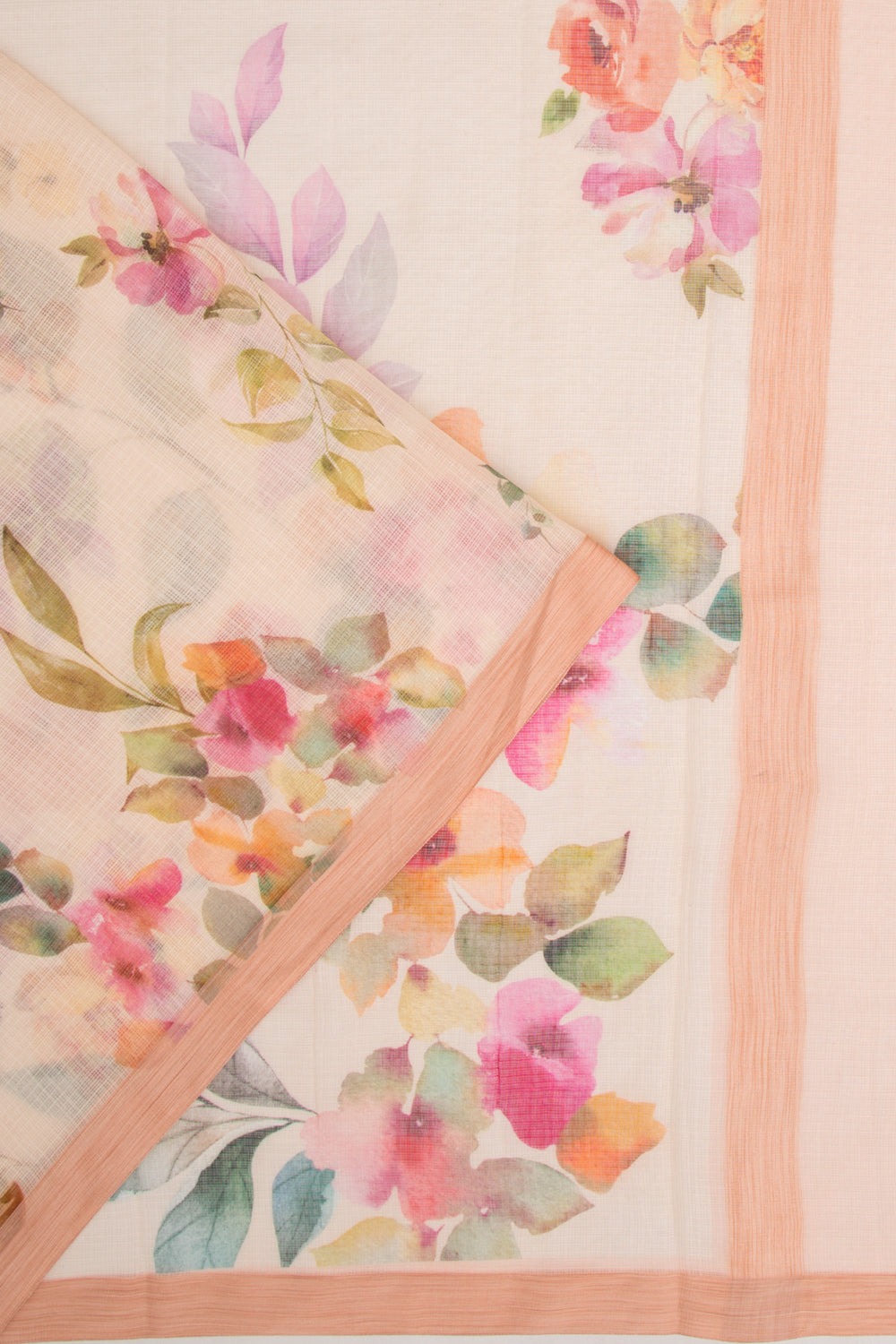 Kota Soft Silk Floral Printed Peach Saree