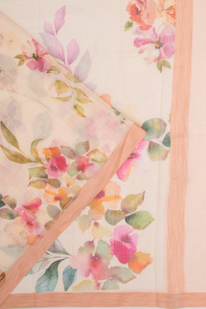 Kota Soft Silk Floral Printed Peach Saree