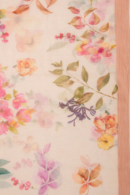 Kota Soft Silk Floral Printed Peach Saree