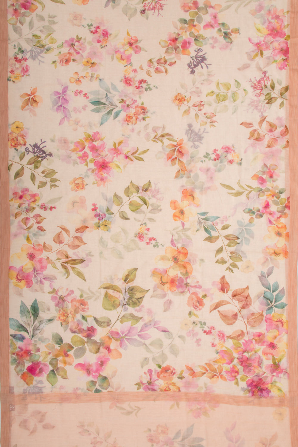 Kota Soft Silk Floral Printed Peach Saree