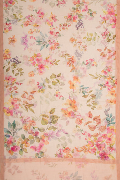 Kota Soft Silk Floral Printed Peach Saree