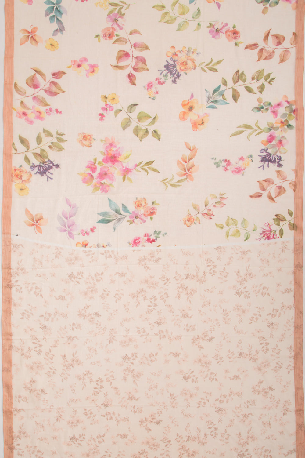 Kota Soft Silk Floral Printed Peach Saree