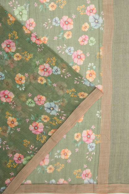 Kota Soft Silk Floral Printed Green Saree