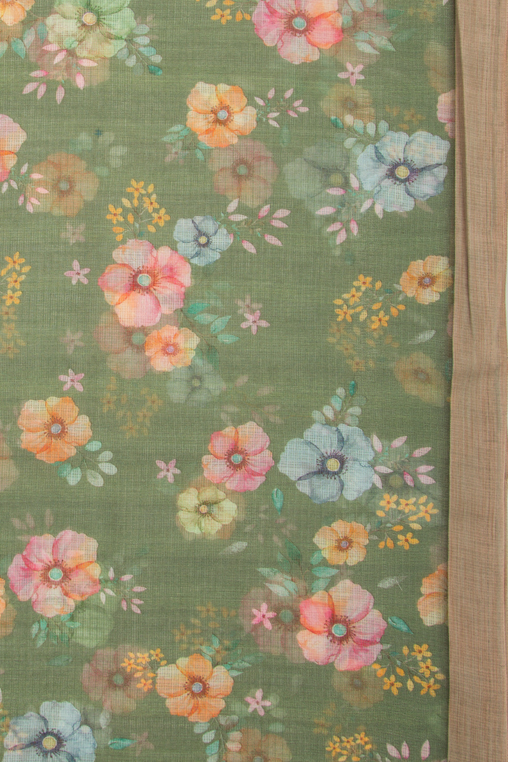 Kota Soft Silk Floral Printed Green Saree