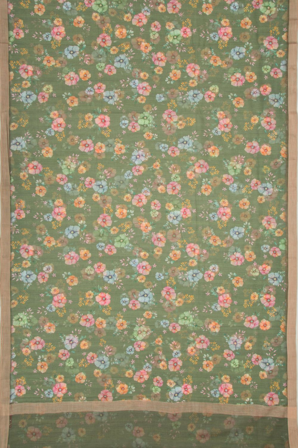 Kota Soft Silk Floral Printed Green Saree