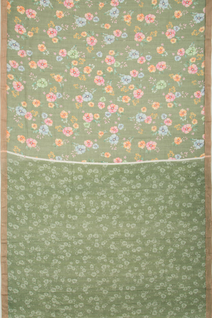 Kota Soft Silk Floral Printed Green Saree