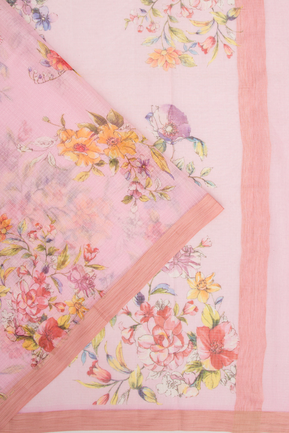Kota Soft Silk Floral Printed Baby Pink Saree