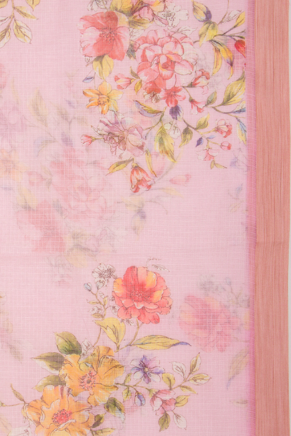 Kota Soft Silk Floral Printed Baby Pink Saree