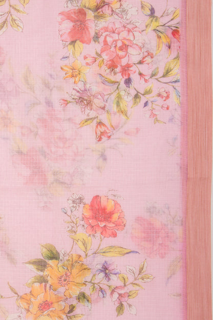 Kota Soft Silk Floral Printed Baby Pink Saree