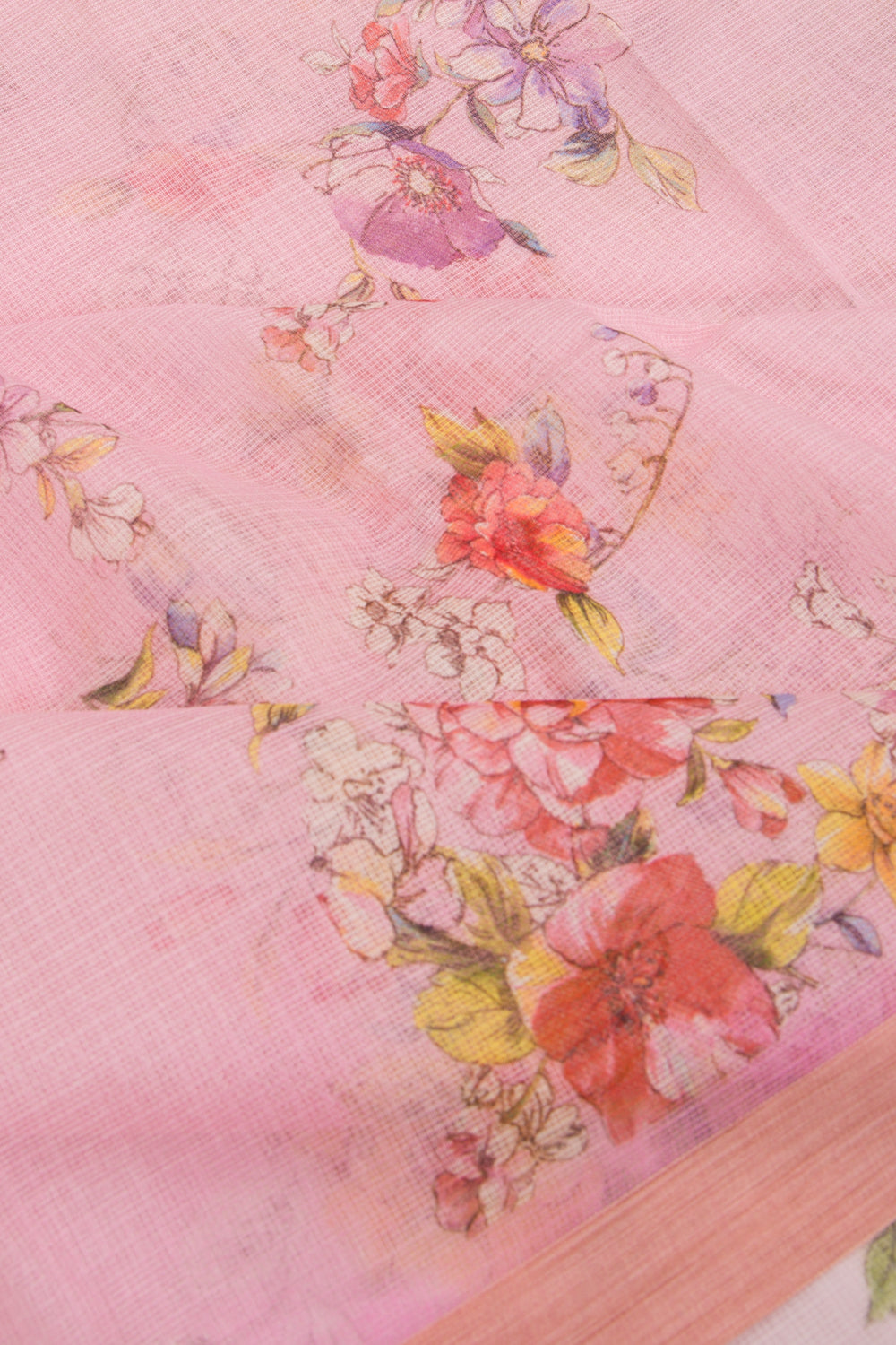 Kota Soft Silk Floral Printed Baby Pink Saree