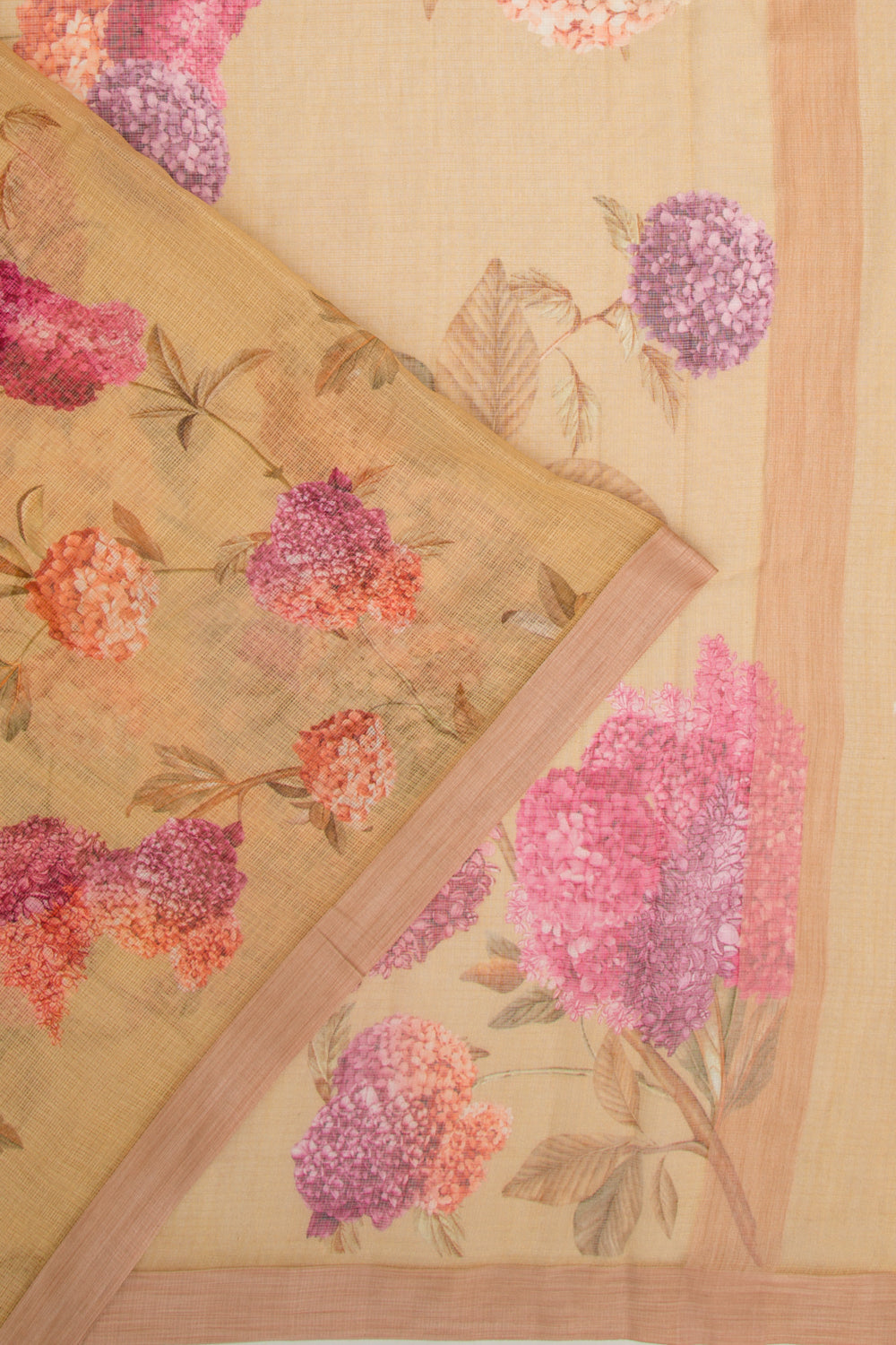 Kota Soft Silk Floral Printed Cream Saree