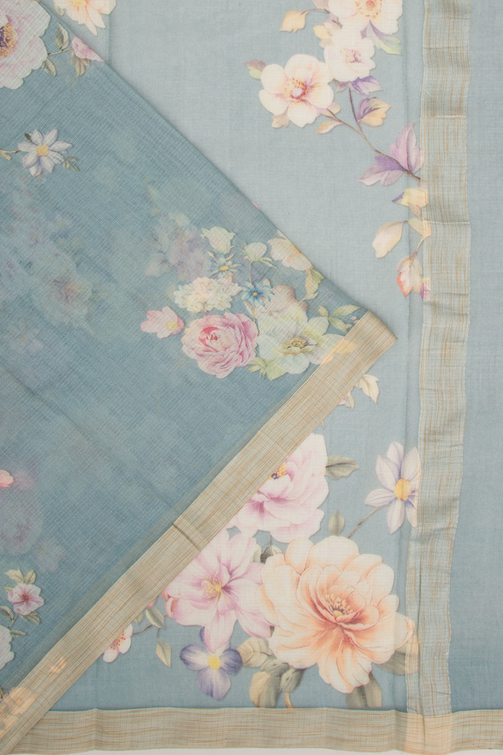 Kota Soft Silk Floral Printed Blue Saree