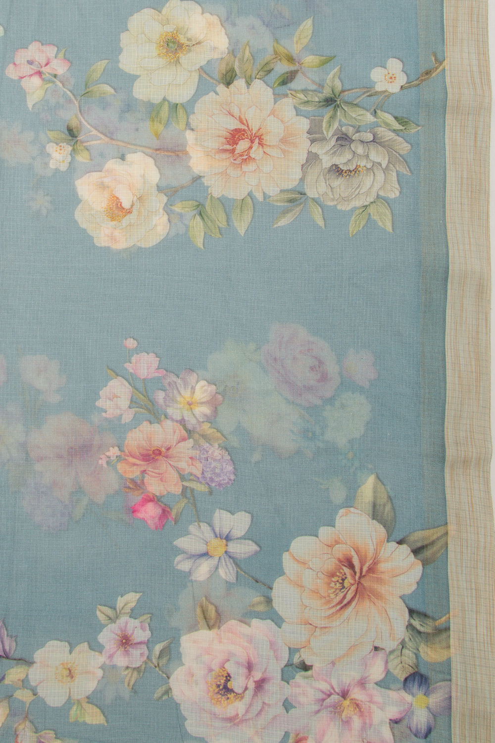 Kota Soft Silk Floral Printed Blue Saree