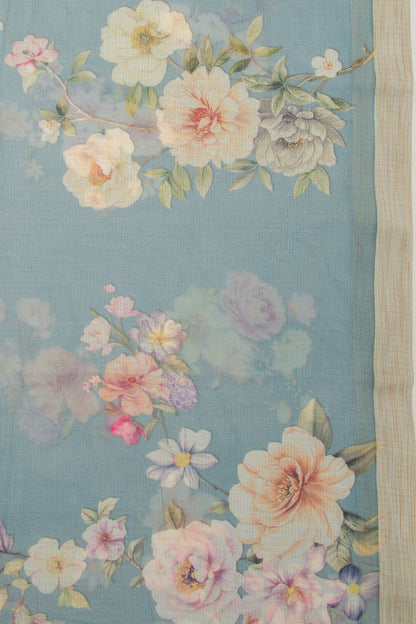 Kota Soft Silk Floral Printed Blue Saree