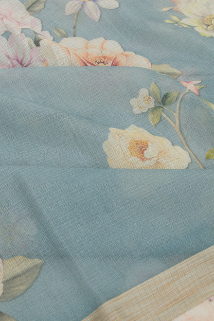 Kota Soft Silk Floral Printed Blue Saree