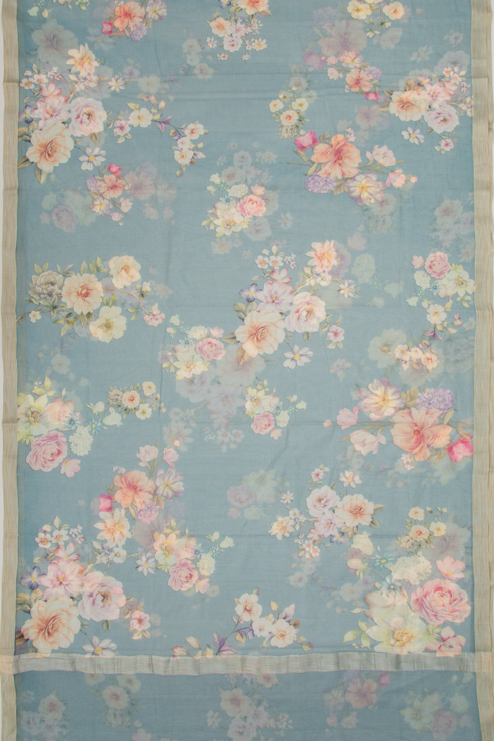 Kota Soft Silk Floral Printed Blue Saree