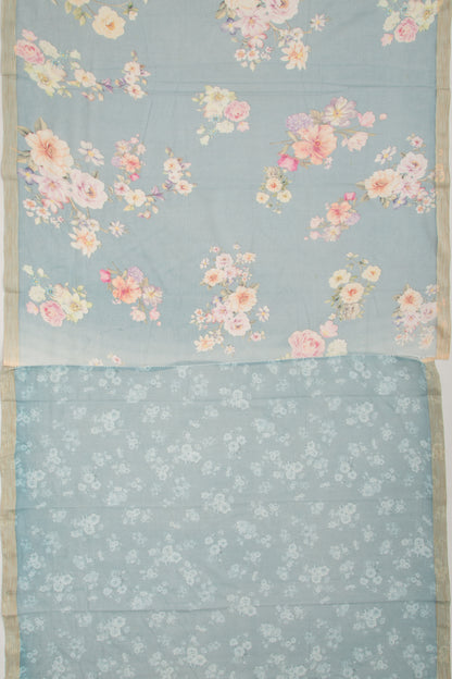 Kota Soft Silk Floral Printed Blue Saree