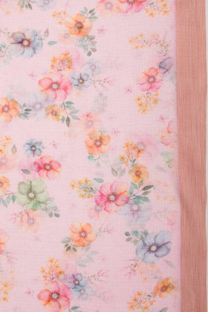 Kota Soft Silk Floral Printed Pink Saree