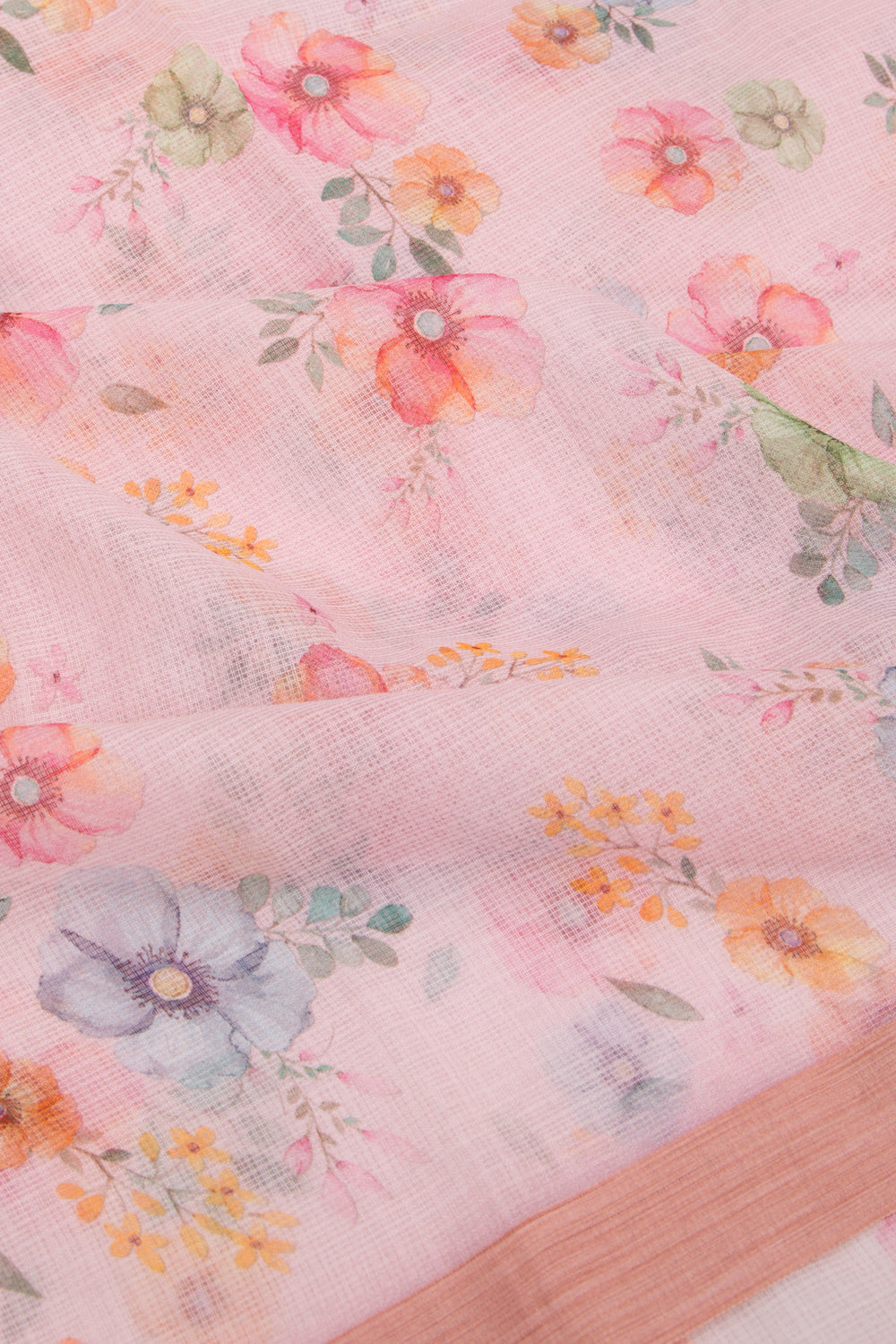 Kota Soft Silk Floral Printed Pink Saree