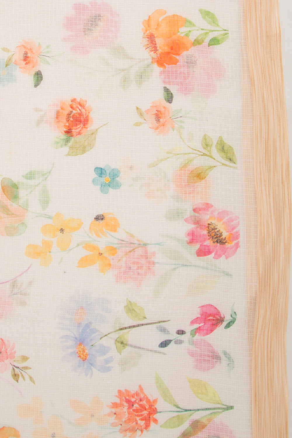 Kota Soft Silk Floral Printed White Saree