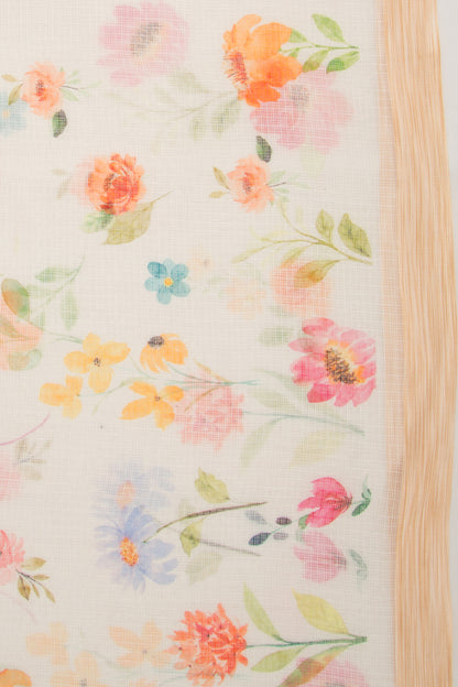 Kota Soft Silk Floral Printed White Saree