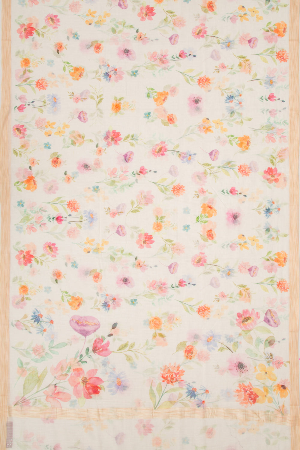 Kota Soft Silk Floral Printed White Saree