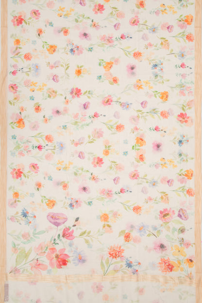 Kota Soft Silk Floral Printed White Saree