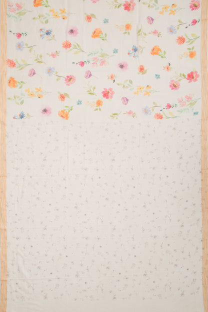 Kota Soft Silk Floral Printed White Saree