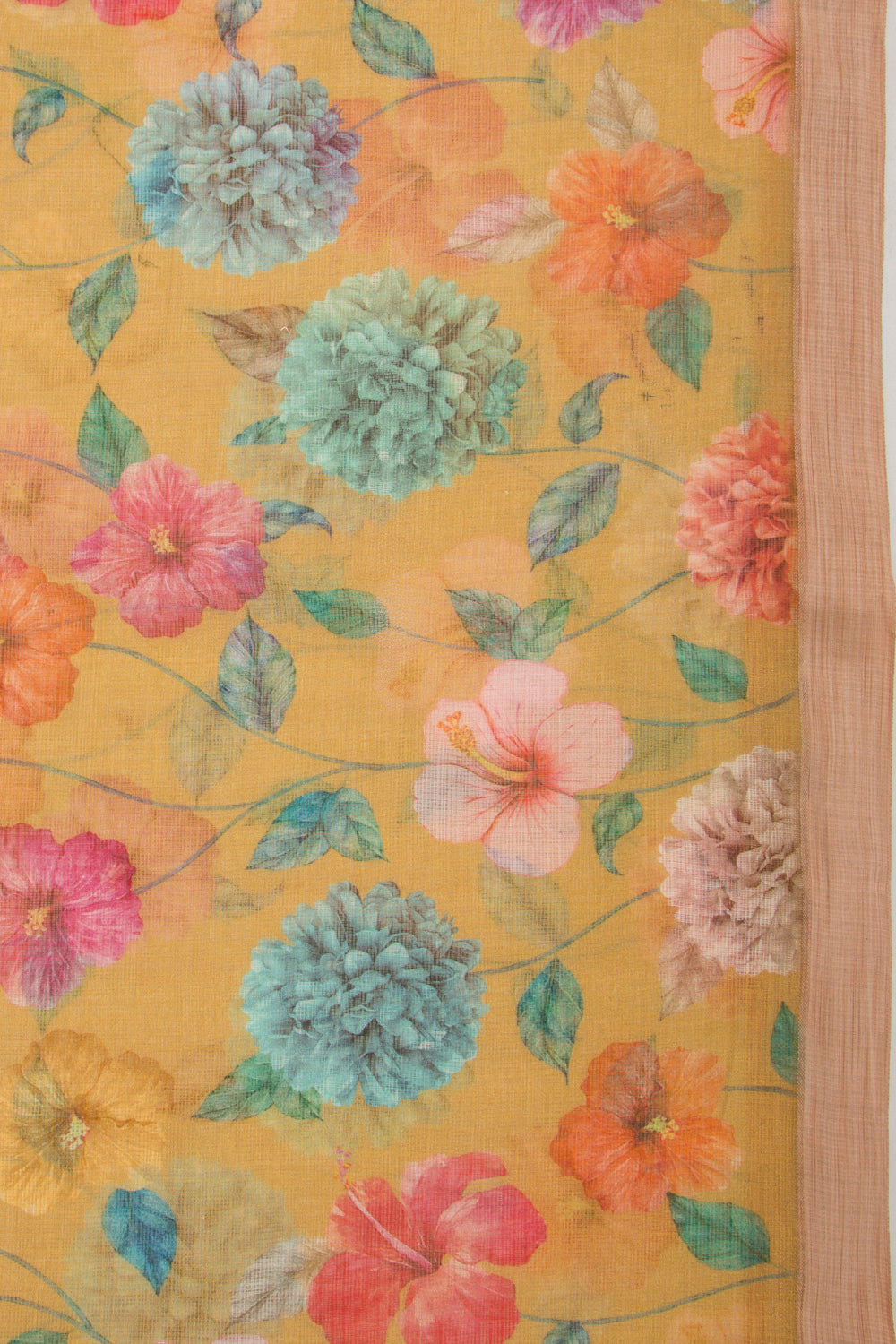 Kota Soft Silk Floral Printed Yellow Saree