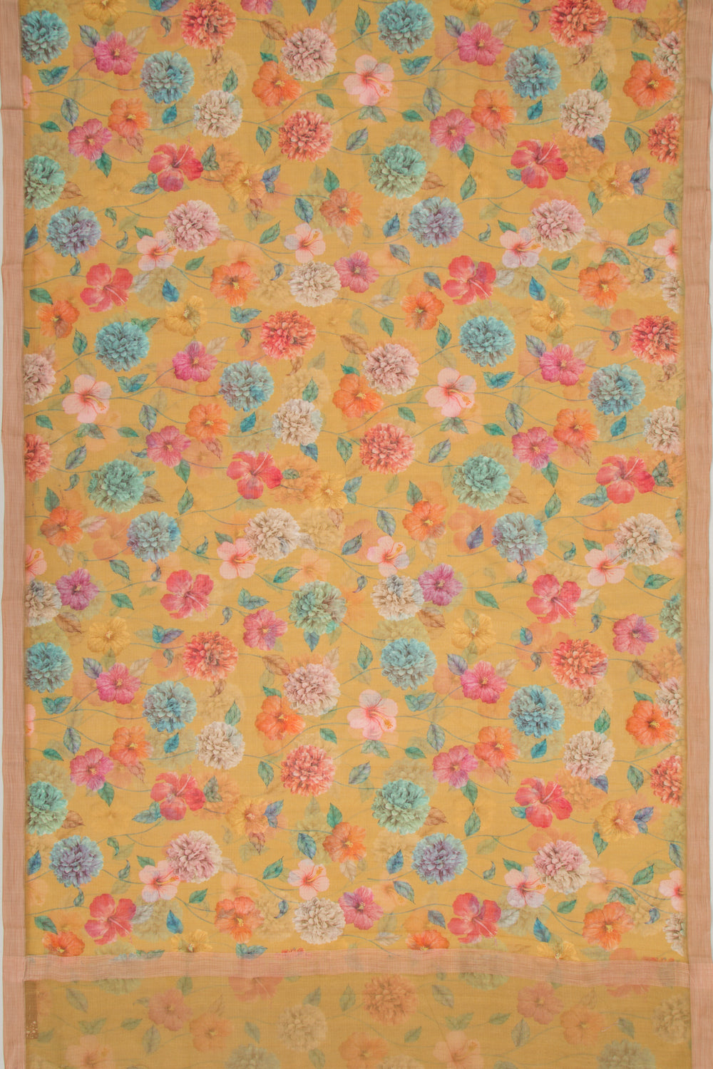 Kota Soft Silk Floral Printed Yellow Saree