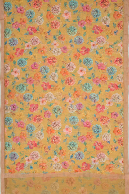 Kota Soft Silk Floral Printed Yellow Saree