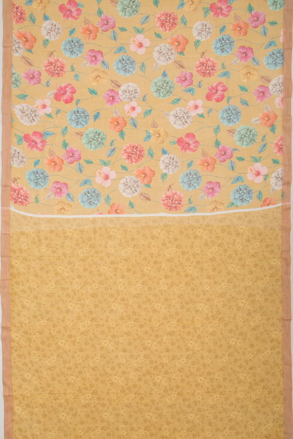 Kota Soft Silk Floral Printed Yellow Saree
