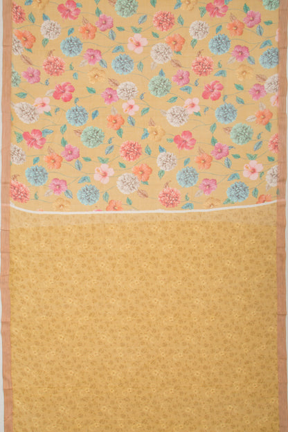 Kota Soft Silk Floral Printed Yellow Saree
