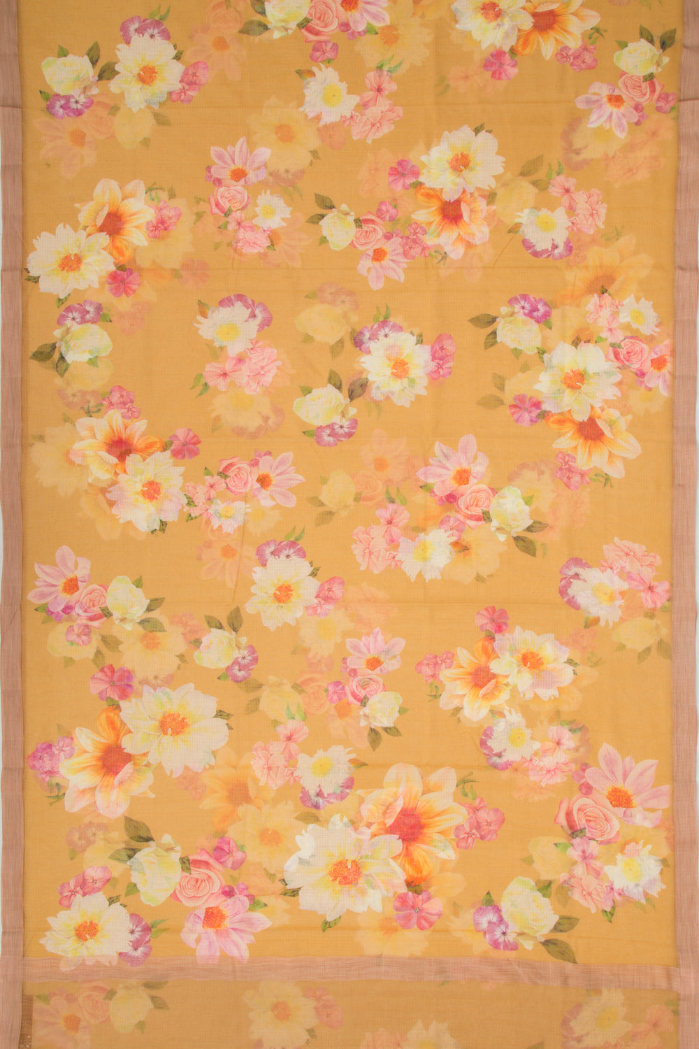 Kota Soft Silk Floral Printed Yellow Saree