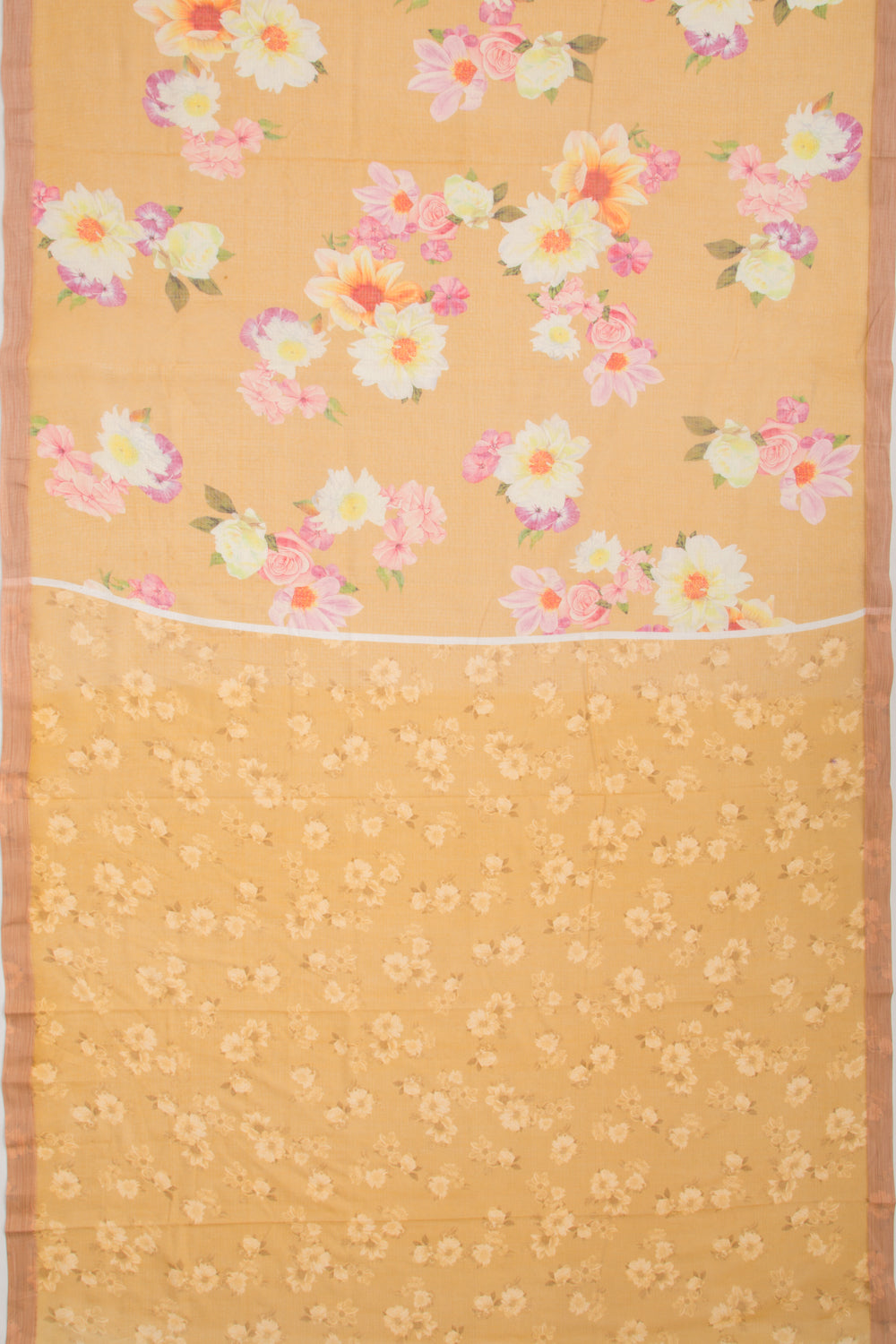 Kota Soft Silk Floral Printed Yellow Saree