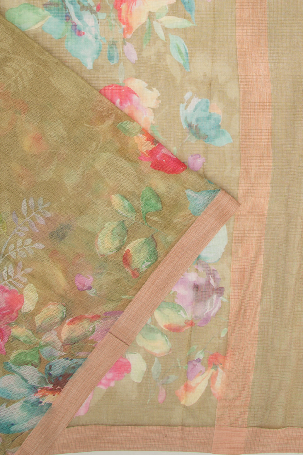 Kota Soft Silk Floral Printed Green Saree