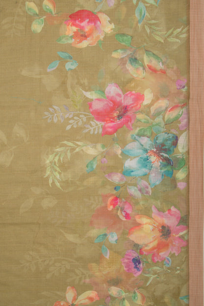 Kota Soft Silk Floral Printed Green Saree