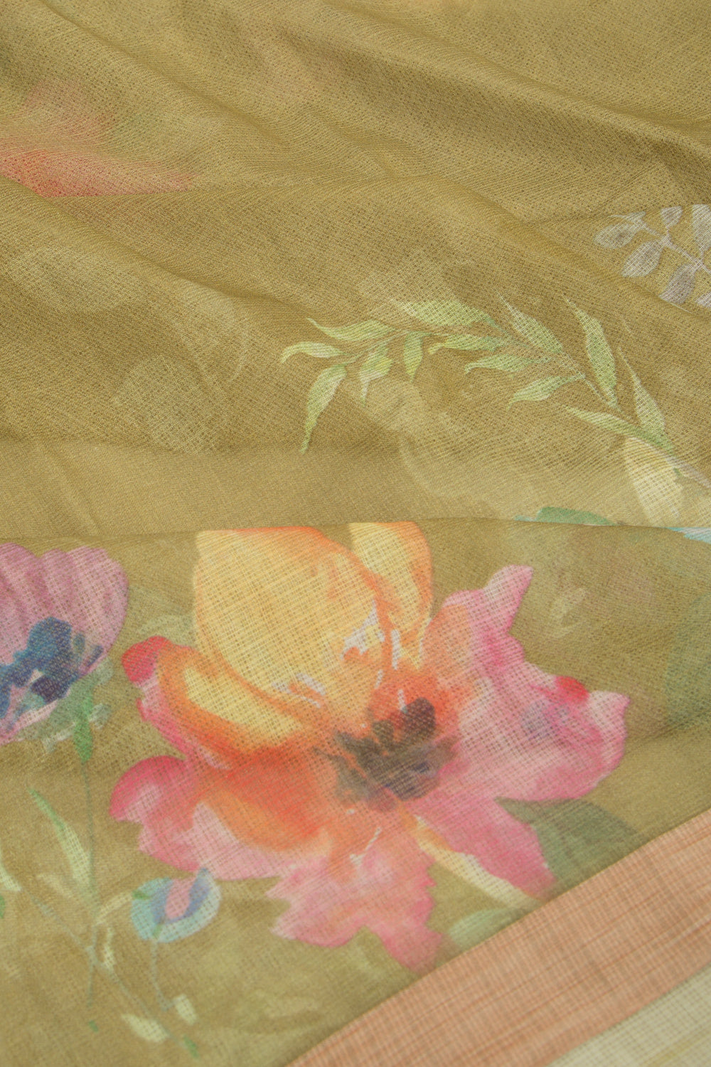 Kota Soft Silk Floral Printed Green Saree