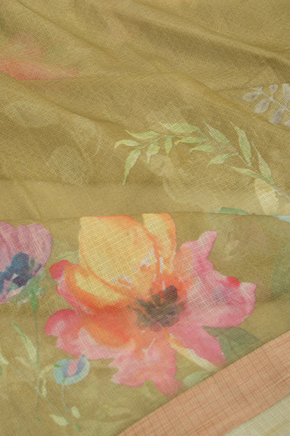 Kota Soft Silk Floral Printed Green Saree
