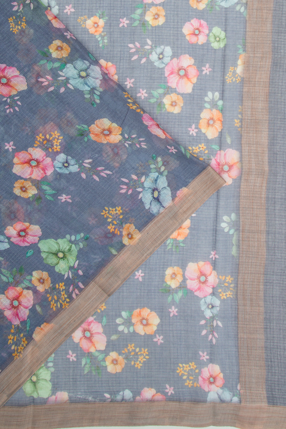 Kota Soft Silk Floral Printed Pastel Blue Saree