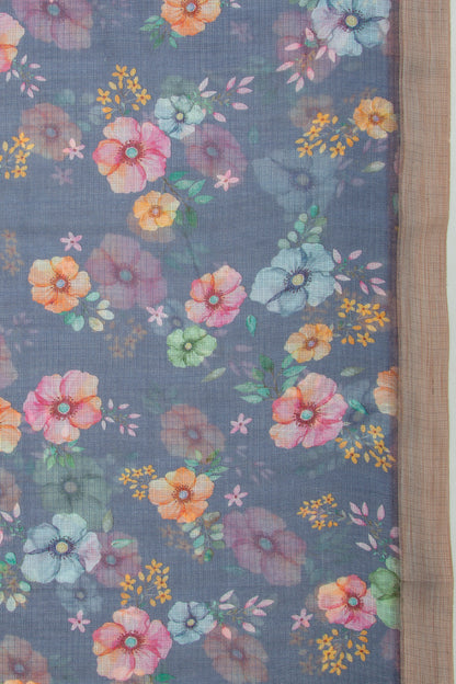 Kota Soft Silk Floral Printed Pastel Blue Saree