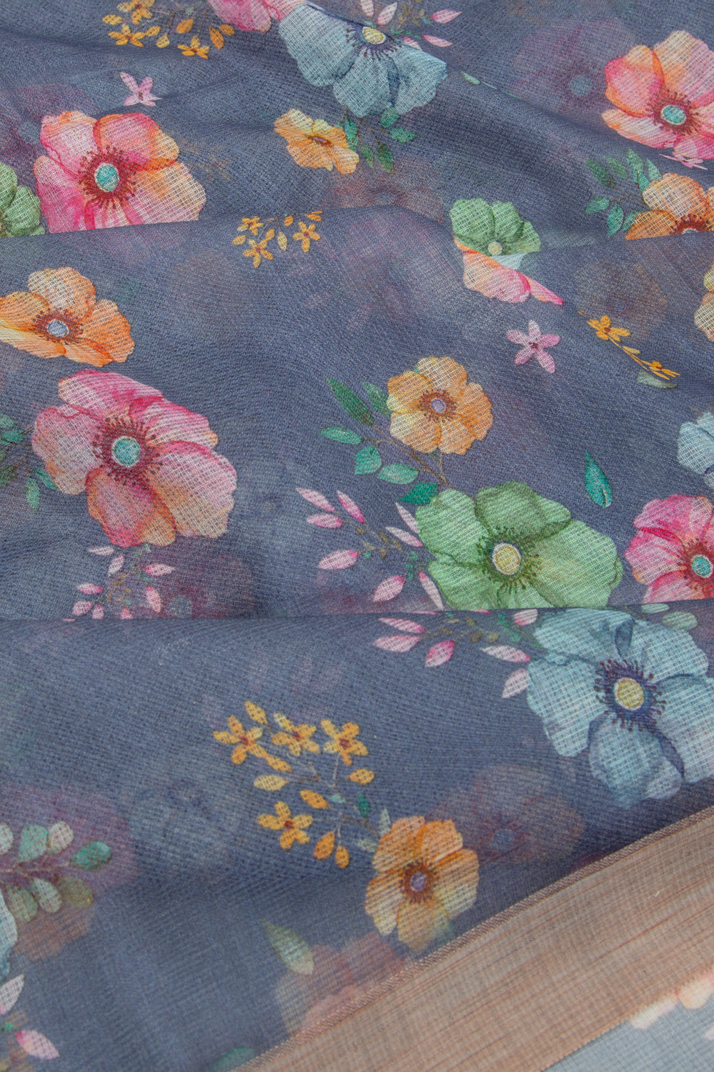 Kota Soft Silk Floral Printed Pastel Blue Saree
