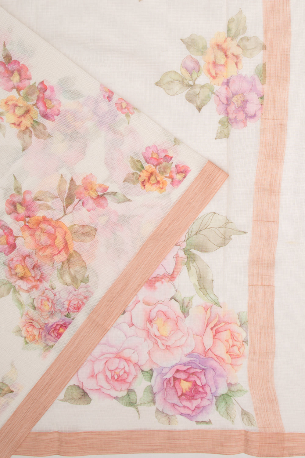 Kota Soft Silk Floral Printed White Saree