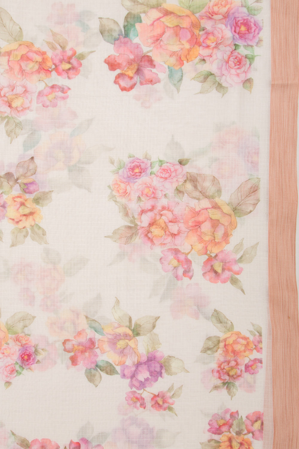 Kota Soft Silk Floral Printed White Saree