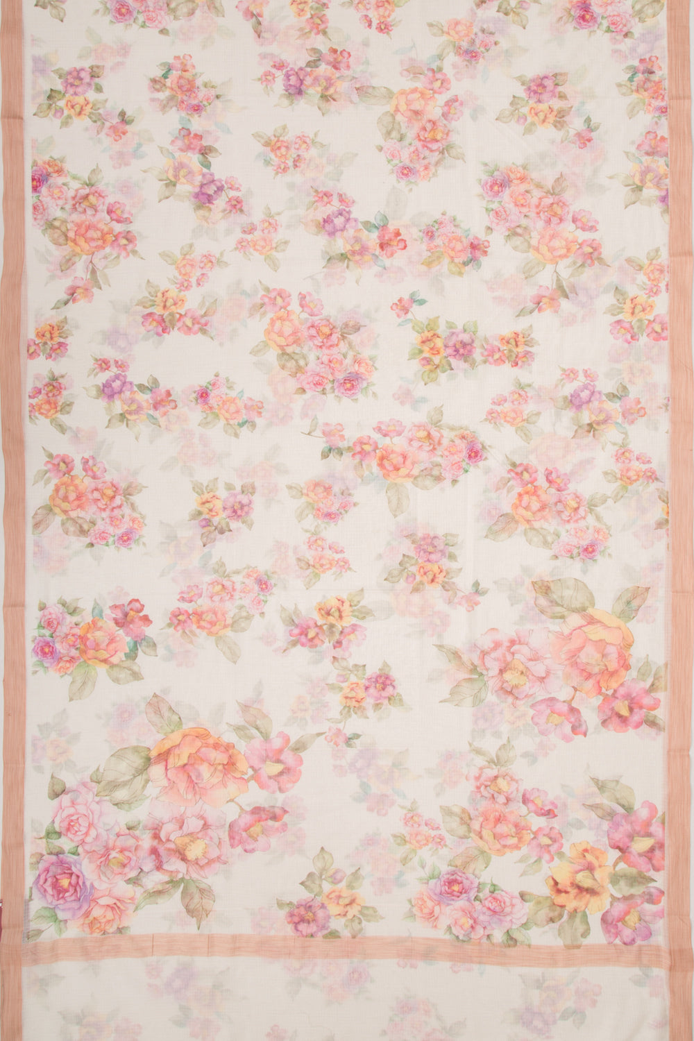 Kota Soft Silk Floral Printed White Saree