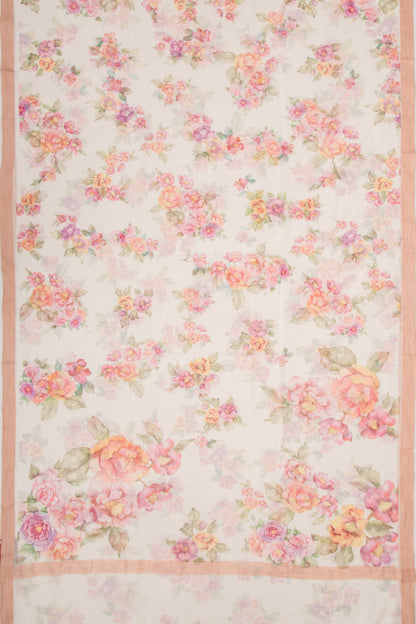 Kota Soft Silk Floral Printed White Saree