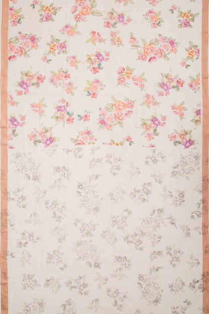 Kota Soft Silk Floral Printed White Saree